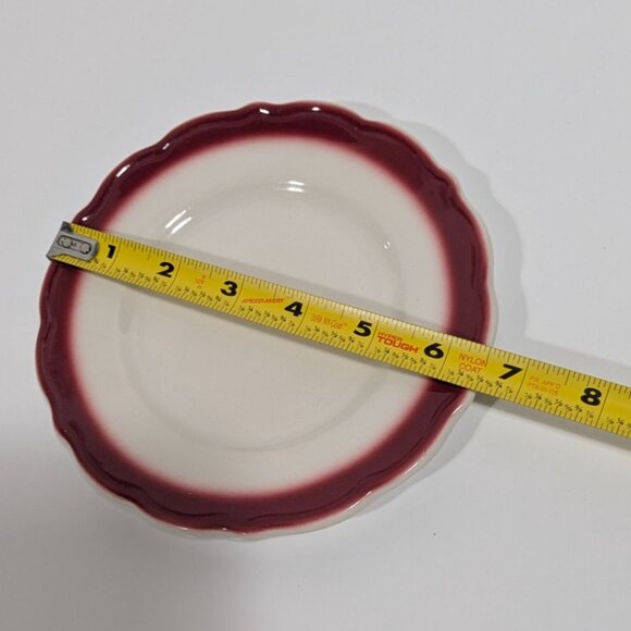 Syracuse China White Red Band Ceramic Plate 6.5" Scalloped Edge Vintage - Picture 2 of 5
